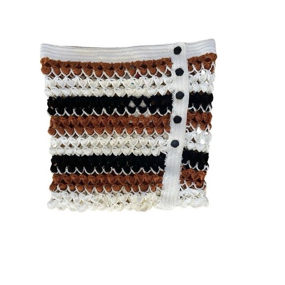 NWT My Beachy Side Crochet Halter Top Bikini Skirt Set White Brown Black Medium - Picture 7 of 12